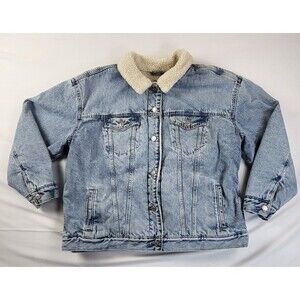 GAP Denim Sherpa Fleece Lined Denim Jacket Mens XL Blue Trucker Jean 00s Y2K